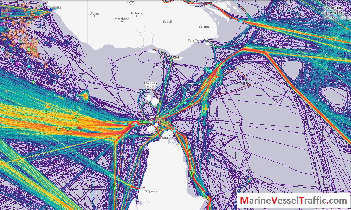Live Marine Traffic, Density Map and Current Position of ships in TORRES STRAIT